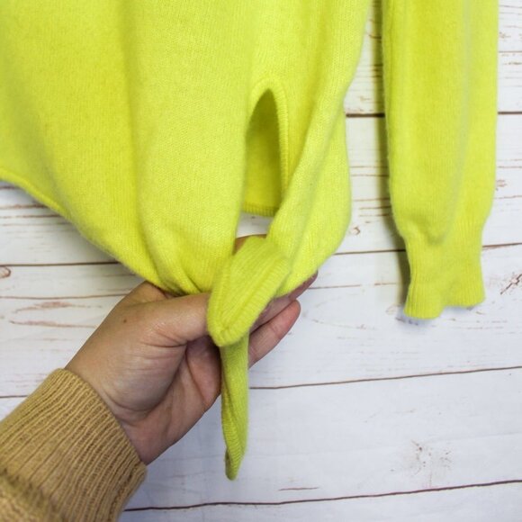 White + Warren Yellow 100% Cashmere Front Tie Sweater Small Crewneck - Picture 4 of 8